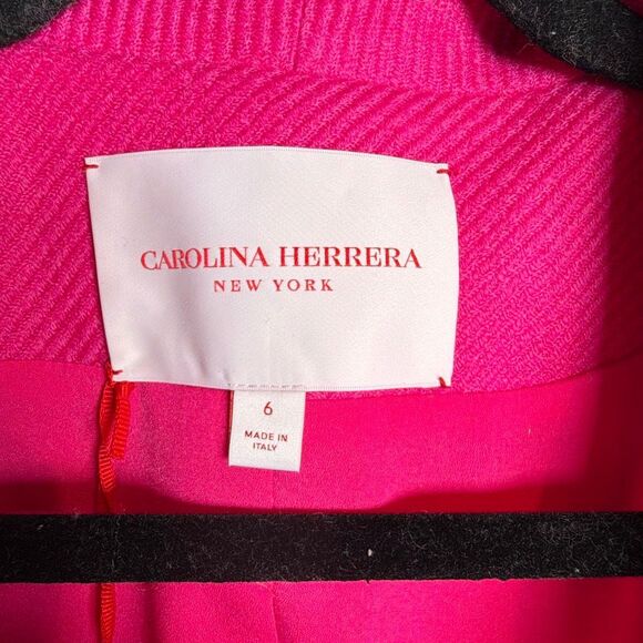 NWT Carolina Herrera Shawl-Collar Belted Wool Twill Coat in Cerise Pink 6 (009) - Picture 12 of 16